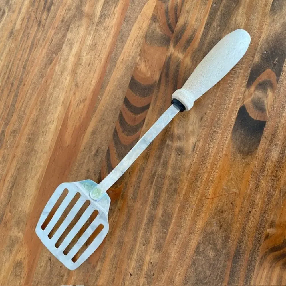 Vintage Slotted Spatula with Wooden Handle, Turner, Flipper